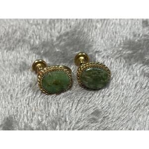 Vintage 1/20 12k GF Green Jade Screw Back Carla Earrings